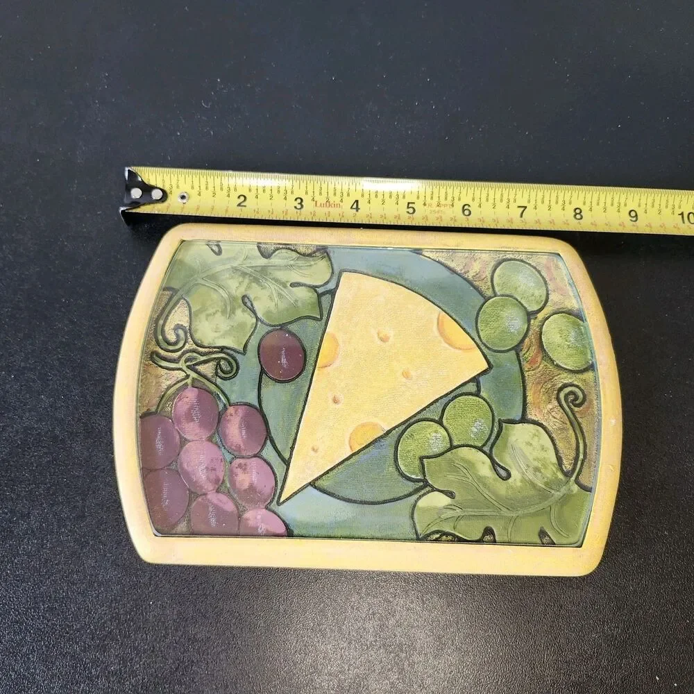 Vintage Joie De Vivre Resin Cheese Board Serving Tray Glass Top Grapes Trivet